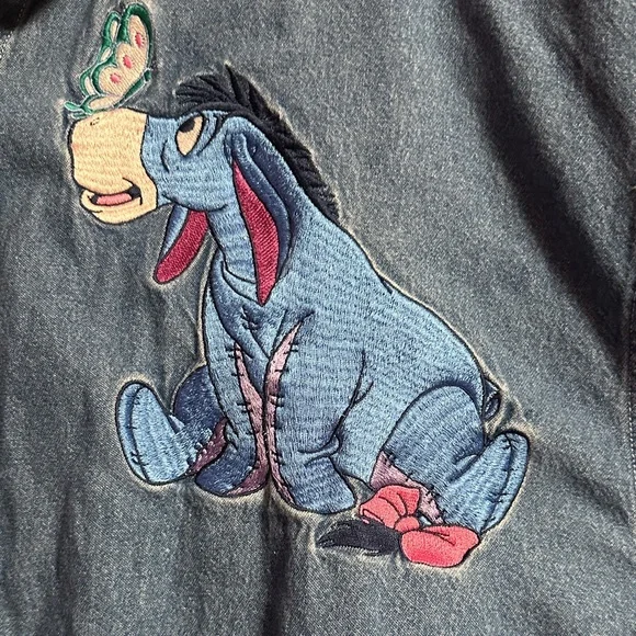 Vintage 90s Disney Store Denim Shirt with Winnie the Pooh and Eeyore Embroidery - Picture 2 of 11